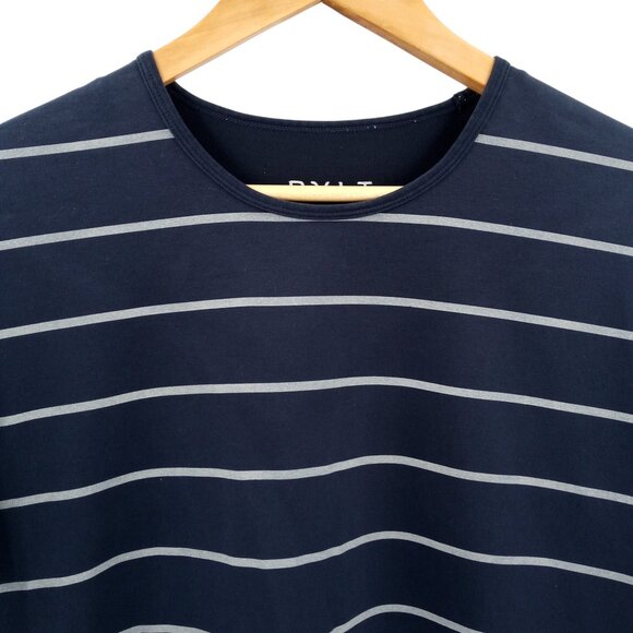 BYLT Drop Cut S/S Lux Blue Short Sleeve Striped T Shirt Size L Stretch Casual - Picture 2 of 9